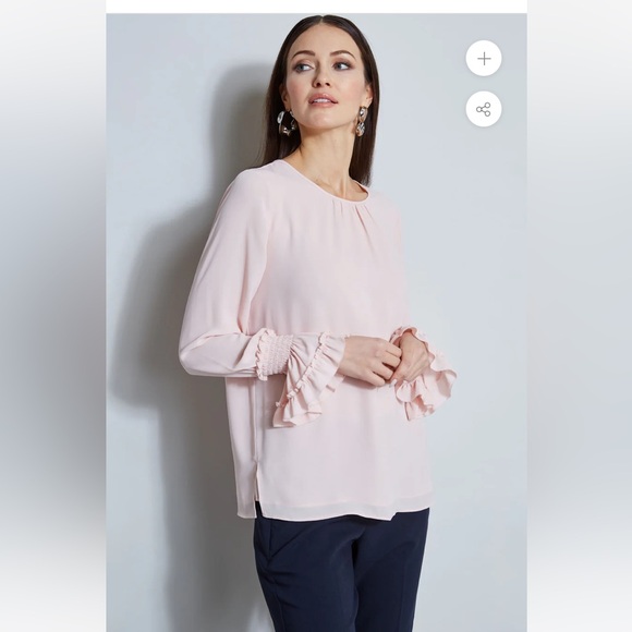 NWT Tahari crew neck long sleeve blouse in soft shell color - Picture 5 of 6